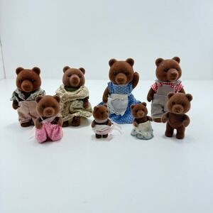 Vintage Sylvanian Families Calico Critters Brown Bear Family Lot of 8